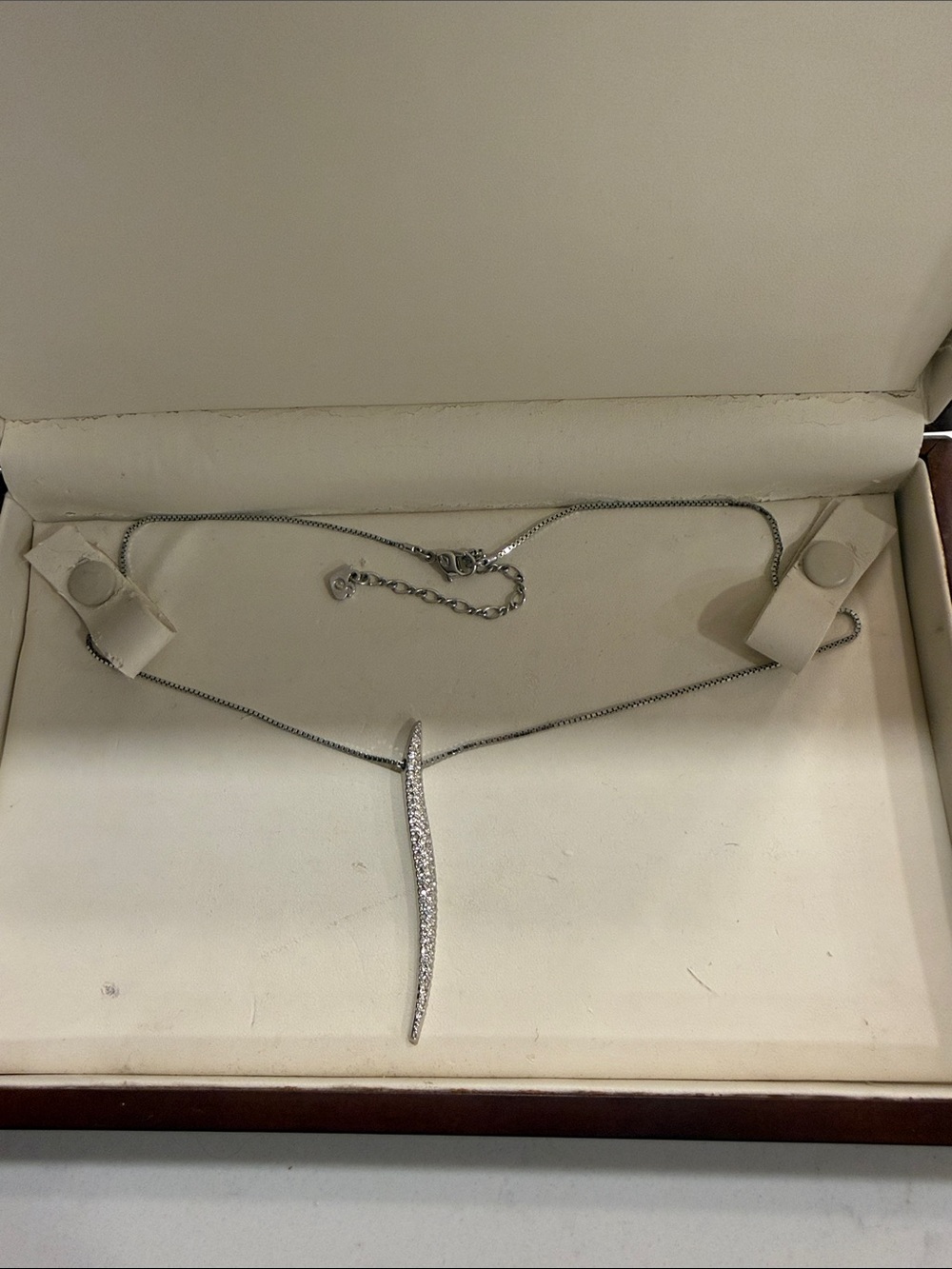 Swarovski Silver-Tone Pave Curved Bar Necklace